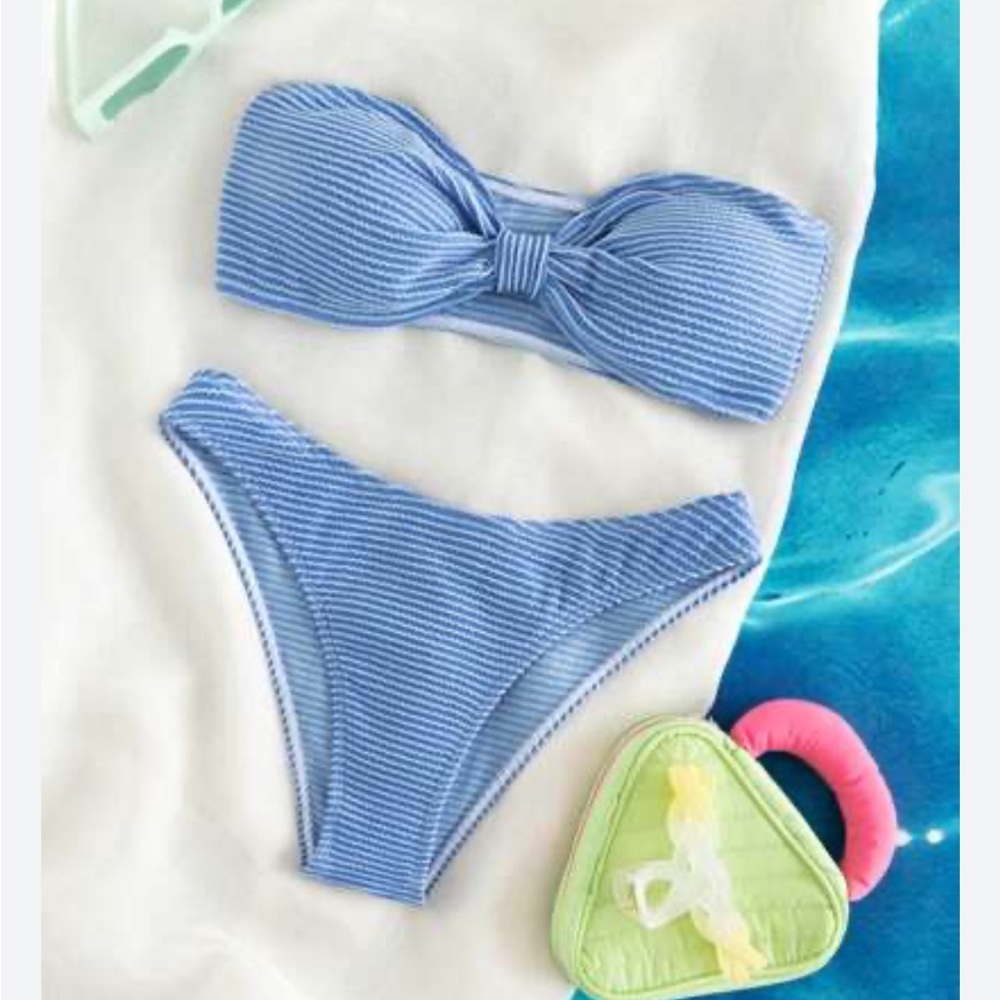 Shein Blue Ribbed Bikini Size Large